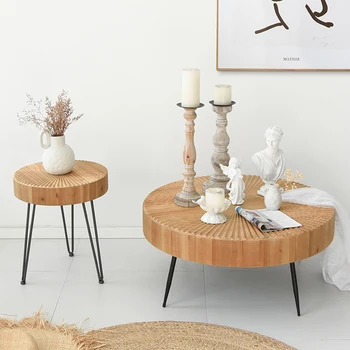 עץ השולחן ייחודי שולחנות קפה עגולים תעשייתי ביסטרו האורחים שולחן מיני נייד שולחן העבודה באס ריהוט הבית
