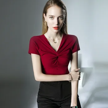 איכות גבוהה 2023 נשים חולצה רימונים בסגנון V-צוואר עיצוב נקבה סתיו סקסי גזורה בגדים מזדמנים אופנה חולצות גרייס