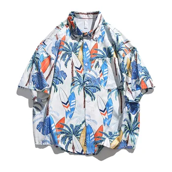 2023 קיץ גברים הוואי חולצה שרוול קצר Laple הצוואר באיכות גבוהה פרחוני הדפסה החוף מזדמנים Mens מקסימום חופשה החדש