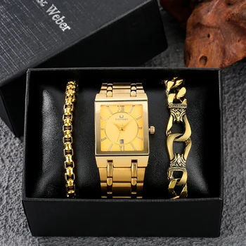 יוקרה זהב שעון גברים ייחודי כיכר חיוג שעון יד צמידים מתנה סט של הגברים קוורץ שעונים שעון מתנה אדם רלו גבר