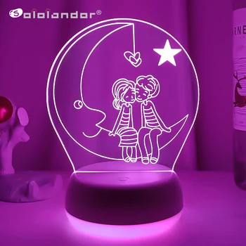 חדש אהבה רומנטית 3D מנורה בצורת לב הירח אקריליק LED לילה אור נוי מנורת שולחן יום האהבה מתוקה של אשתו מתנה
