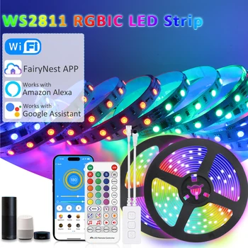 WiFi WS2811 RGBIC סוס מירוץ רצועת LED אורות 24V SMD 5050 RGB IC FairyNest אפליקציה Alexa, Google עוזר שליטה קולית חכמה המנורה