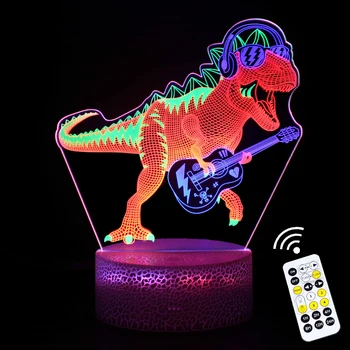אקריליק מנורת שולחן LED לגעת שליטה מרחוק תזמון 3D דינוזאור הבית עיצוב חדר אור המנורה חג יצירתי מתנה אורות ליל
