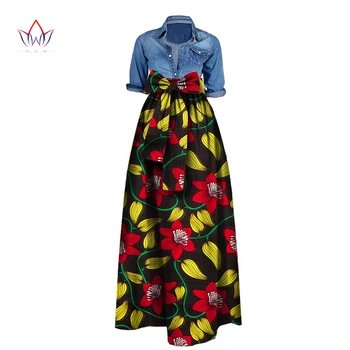 הקיץ הנשי מקסי ארוכות חצאית לנשים אפריקה דאשיקי Bazin ריש חצאית עם חגורה נשים בתוספת גודל אופנת רחוב (לא העליון) Wy1036