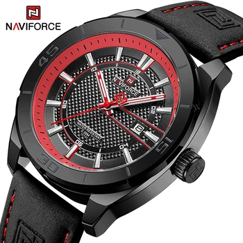 NAVIFORCE העסק המקורי שעונים של גברים עמיד למים מזדמנים ספורט צבאי עור שעון יד NF9209 אדם קוורץ שעון לוח שנה