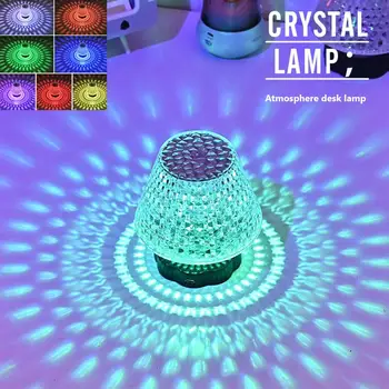 Led קריסטל מנורת שולחן 3/16 צבעים טעינה רומנטי יהלום מקרן אור השינה ליד המיטה מנורת לילה