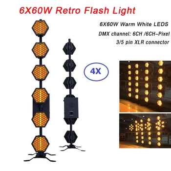 4Pcs/Lot עיצוב חדש אור שחור 6X60W לבן חם LED פלאש רטרו אור די. ג 'יי אפקט תאורה לייזר מקרן אור לחתונה די ג' יי