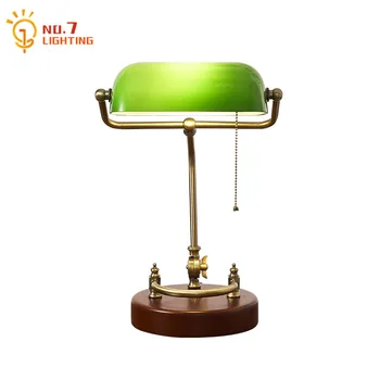 קלאסי רטרו וינטאג ' מתכת עץ בנק שולחן מנורה E27 Led ירוק אהיל אמנות תפאורה הביתה השינה ליד המיטה מנורה לימוד קריאה בר