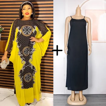 דאשיקי אביב קיץ אלגנטי אפריקה שמלות לנשים צהוב, ורוד שרוול ארוך מקסי שמלה בנות אפריקאי מסורתי בגדים