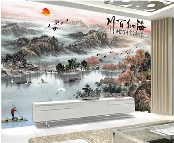 3d תמונות טפט מותאם אישית ציור דיו סיני ציור, הר הנהר עיצוב הבית 3d ציורי קיר טפט על קירות 3 d