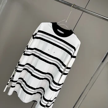 Mm6 Margiela מזדמן חולצות 2023 חדש אופנה ססגוניות פס עיצוב חולצות שרוול ארוכות באיכות גבוהה Harajuku כותנה יוניסקס Tees