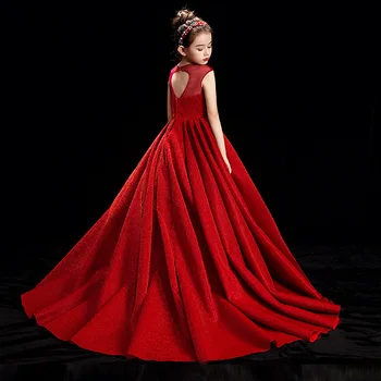 ילדים השמלה של הזנב אדום-high-end של בנות שמלת ערב פסנתר ביצועים השמלה ביצועים שמלה בנות שמלת נסיכה