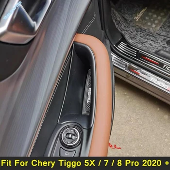פנים לניקוי אביזרים שחורה דלת קדמית ידית תיבת אחסון קישוט 2PCS מתאים Chery Tiggo 5X / 7 / 8 Pro 2020 2021