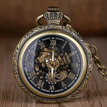 חום עתיק בציר מכאני שעון כיס רומיות Steampunk שרשרת תליון מתנה רלו bolsillo דיגיטלי