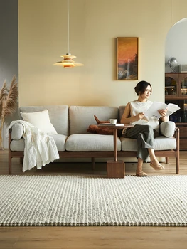 בצפון אמריקה אגוז שחור ספה, נורדי מלאה מלא עץ קטן הרהיטים בסלון, יומן בד, מודרני פשוט הספה