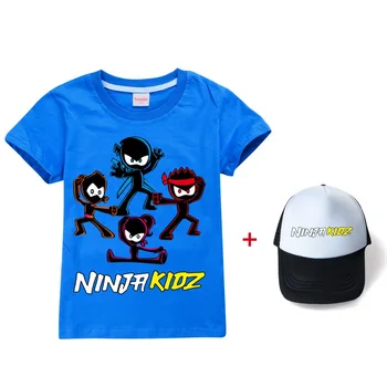 הנינג ' ה Kidz הדפס גרפי העשרה בגדים קריקטורה כותנה חולצת תלבושת בנים בנות חולצה+כובע השמש לילדים חולצות תחפושת