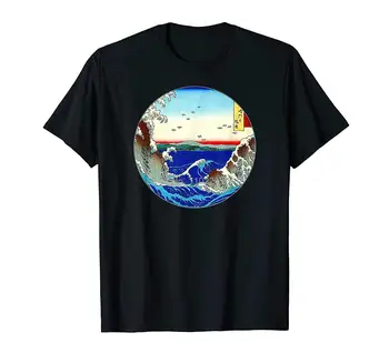 בציר יפני מפורסם עץ אמנות האוקיינוס מערבולת עיצוב טי-שירט גברים כותנה חולצת טי Tees מקסימום Harajuku אופנת רחוב