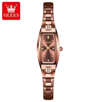 OLEVS חדש אופנה יוקרתי אלגנטי רוז זהב בנות אצילי שעונים יהלום טונגסטן פלדה רצועה עמיד למים קוורץ שעונים 5501