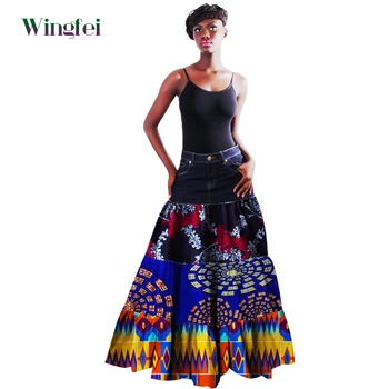 אפריקה חצאית לנשים אופנה אנקרה הדפס טלאים החצאית הארוכה מזדמנים גברת אפרו בגדים לנשים אפריקאיות Boubou WY1439