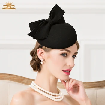 נשים אופנה Fedoras כובע ליידי חדש בסגנון בריטי צמר כובע שחור בנות שמלת מסיבת כובע ב-4818