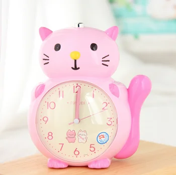 חתול קריקטורה צורת שעון מעורר שקט מצביע שעונים לילה אור שינה עיצוב תפאורה הביתה ילד נייד שעון מעורר