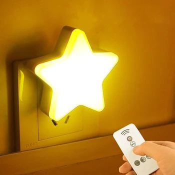 כוכב בצורת LED לילה אור שקע שלט רחוק המנורה עיצוב חדר השינה ליד המיטה אורות קיר בבית הילדים ילד את התינוק לישון לילה אורות