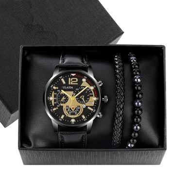 גברים לצפות עסקים קוורץ שעון יד עם צמיד סט מתנה עבור החבר מזדמן זוהר לוח שנה שעון Regalos פארא גבר