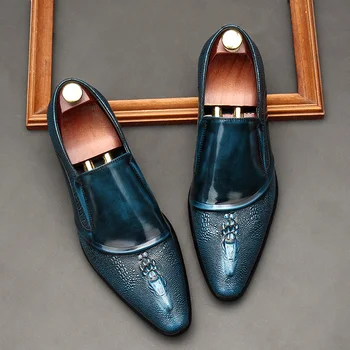 דפוס תנין איטלקי מעור נעלי יוקרה להחליק על מקרית עסקי גברים נעלי הצביע הבוהן נעליים