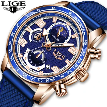 2021 חדש LIGE שעון גברים עמיד למים Silicones רצועת קוורץ Mens שעונים לגברים העליון מותג יוקרה יצירתי זוהר שעון יד+קופסא