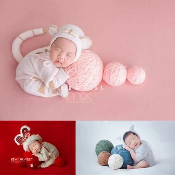 Dvotinst התינוק הנולד צילום ואביזרים סריגה הביצים 4pcs נמר תלבושות סט תמונות אביזרי הסטודיו מצלם תמונה אביזרים