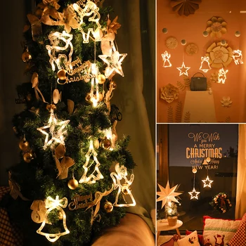 הוביל את עץ חג המולד תלוי פיות אורות כוכב סנטה קלאוס בל חלון קישוט חג המולד מחרוזת אור מנורה עם פראייר הוק D30