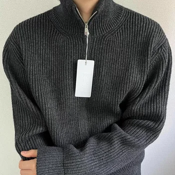 MM6 גבוהה הצוואר סוודר סוודר רוכסן האקדמיה סגנון רחוב סרוגים יפני משוחרר סוודר