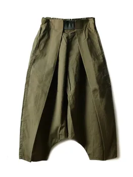 בציר 19SS קפיטל אלסטי עם קפלים בבד כותנה נמוך אופנה של גברים ונשים חופשי מזדמן רחב הרגל המכנסיים