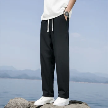 2023 הקיץ של גברים מכנסיים כותנה דק רך פשתן אופנה מזדמנים מכנסיים בצבע אחיד לנשימה חופשי ישר מכנסיים אופנת רחוב