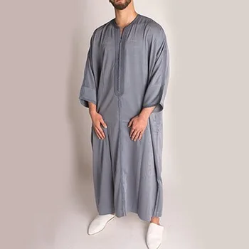 2022 הקיץ החדש אפור הלאומי סגנון הגברים זמן החולצה המוסלמים החלוק קט De Moda Musulmana האסלאמית בגדי גברים מוסלמים בגדים