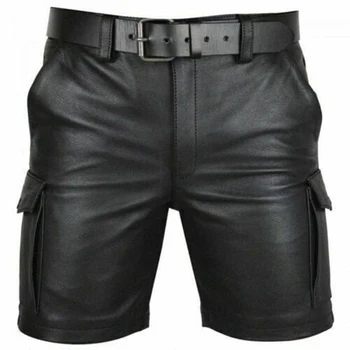 Thoshine מותג קיץ גברים עור מכנסיים אלסטיים הלבשה עליונה מכנסיים קצרים זכר האופנה PU דמוי עור קצרים.