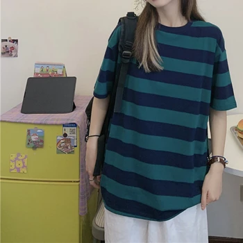 פסים של נשים חולצה 2023 הקיץ Y2k בגדי נשים כותנה חולצת טי Harajuku עם שרוולים קצרים מזדמנים חולצה לנשים גרפי Tees