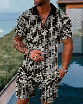 אופנה קיץ סטים פולו חולצה מכנסי גברים אימונית מותג יוקרה חברתית חולצות הדפסת 3D שטחי הצעת המיטה צווארון בגדי גברים