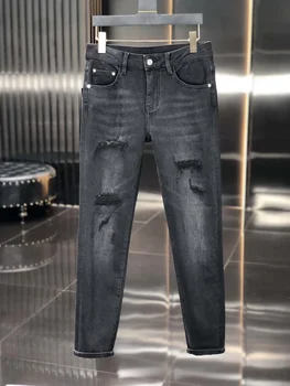 חדש מותג יוקרה 2023ss גברים רטרו חור טלאים מכנסיים באיכות גבוהה גבר אופנה קרע תיקון מעצב Mens ג ' ינס