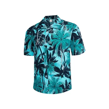 Mens פרחוני חולצת הוואי מזדמן הכפתור למטה שרוול קצר סגירה עץ להדפיס חולצות החוף