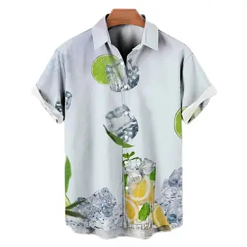 2023 גברים חולצת הוואי 3D כוסות יין הדפסה שרוול קצר חולצות מזדמנים מסיבת חולצה רופף מנופחים חולצת טריקו בגדי גברים