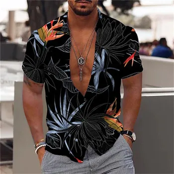 חולצת הוואי Mens חולצה הדפסת 3D שרוול קצר על 2023 קיץ חוף נופש העליון טי מנופחים בגדי גברים Camisa Masculina