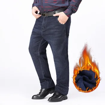 סגנון קלאסי החורף של הגברים חמים עסקי אופנה ג 'ינס ג' ינס מקרית למתוח כותנה עבה צמר מכנסי ג ' ינס הגברי מכנסיים 48 52