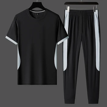 2023 קיץ גברים סטים שרוול קצר חולצה +מכנסיים ארוכים הדפסה להגדיר זכר אימונית ספורט מותג בגדים 2 חתיכות סטים 5XL