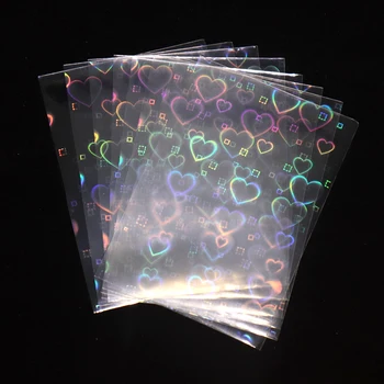 100Pcs בצורת לב נייר כסף YGO שקוף לייזר ברור שרוולים קוריאה איידול תמונה הולוגרפית מגן קלפים מגן כיסוי