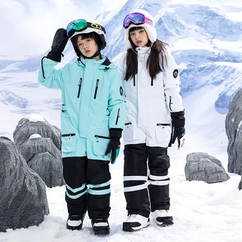 הילדים השלג של חליפות חורף בחוץ חם, חליפת סקי לילדים להדפסה עם כובע עמיד למים Windproof בנות ובן שלג סרבל