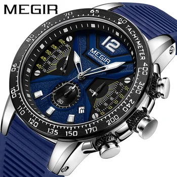 Relogio Masculino MEGIR חם אופנה כחולה Mens שעונים העליון מותג יוקרה שעון יד קוורץ שעון גברים עמיד במים הכרונוגרף