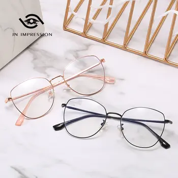 מסגרת מתכת אנטי-אור כחול משקפיים שטוח המראה עם קוצר ראיה משקפיים מוצרים מוגמרים נשים מינוס משקפיים מרשם המשקפיים.
