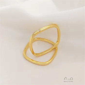 925 כסף מצופה זהב 18K אוהבי כיכר טבעת פשוטה הטבעת של נשים ריבוע קטן הטבעת אישיות