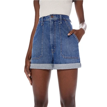 הקיץ החדש של הנשים גבוהה המותניים purecotton washedrolled קצה מכנסי ג ' ינס קצרים y2k נשים של אופנה רחוב www.kameleon-thehappystore.be צרפתית קצרים.